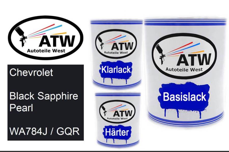 Chevrolet, Black Sapphire Pearl, WA784J / GQR: 1L Lackdose + 1L Klarlack + 500ml Härter - Set, von ATW Autoteile West.
